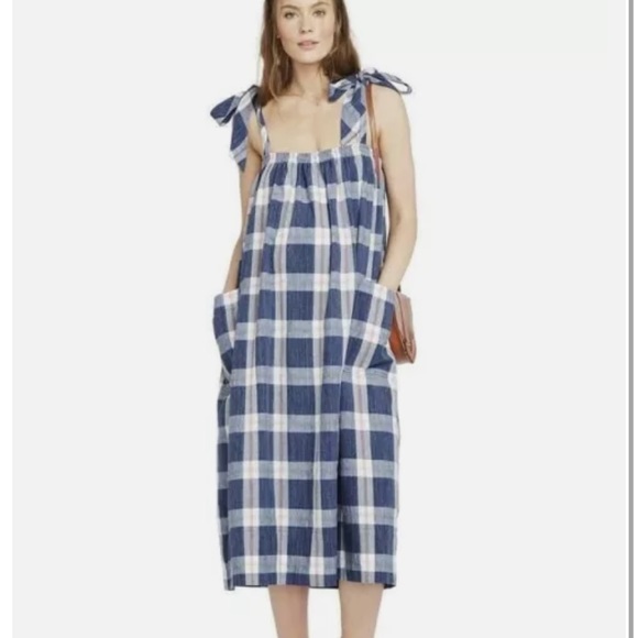 Hatch Alexia dress blue pink plaid - Picture 3 of 5